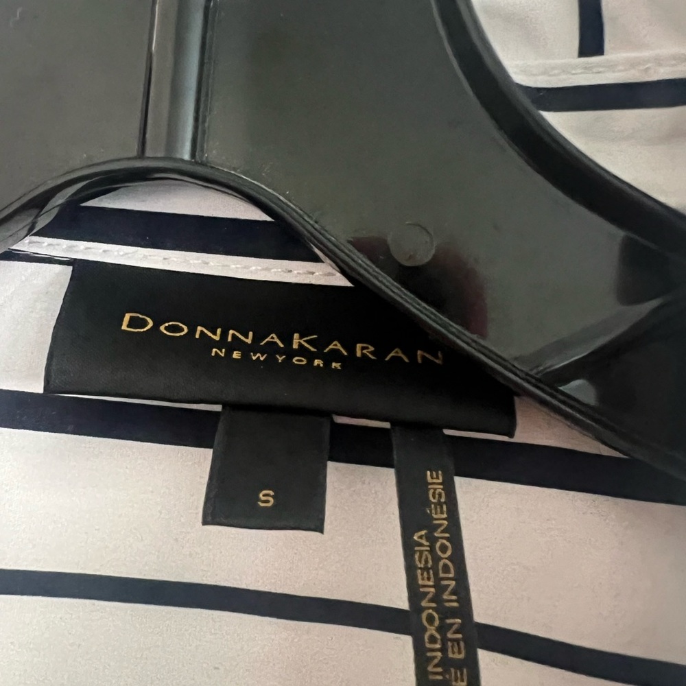 Donna Karan Black and White Striped Button Down Shirt - Picture 3 of 4